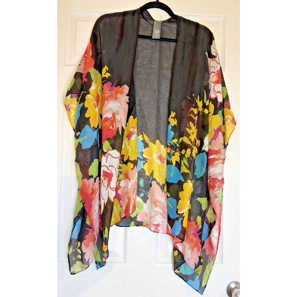 Vince Camuto Womens One Size Open Front Shrug/Cardigan Black & Multicolor Floral